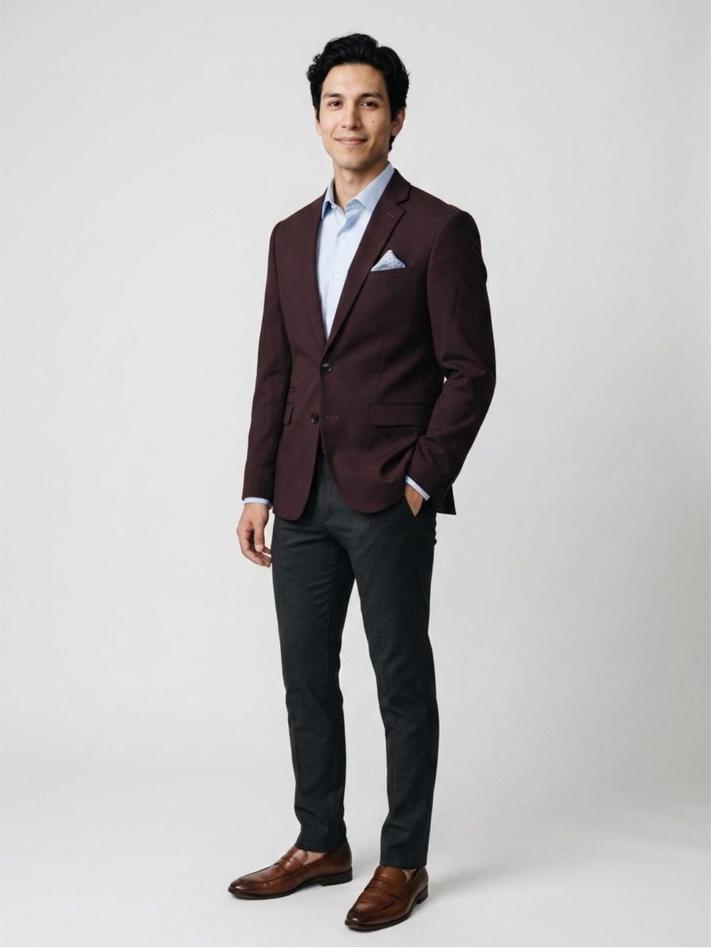 Express Men's Burgundy
Two-Button Wool Blend Jacket - Slim Size 36S x36C - Picture 4 of 14